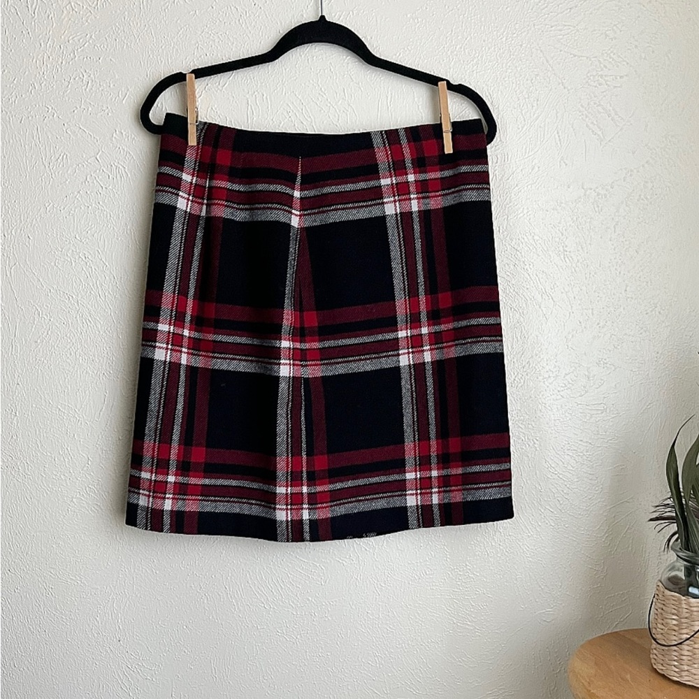 Red, White, & Black Talbots Plaid Skirt (Wool Blend)